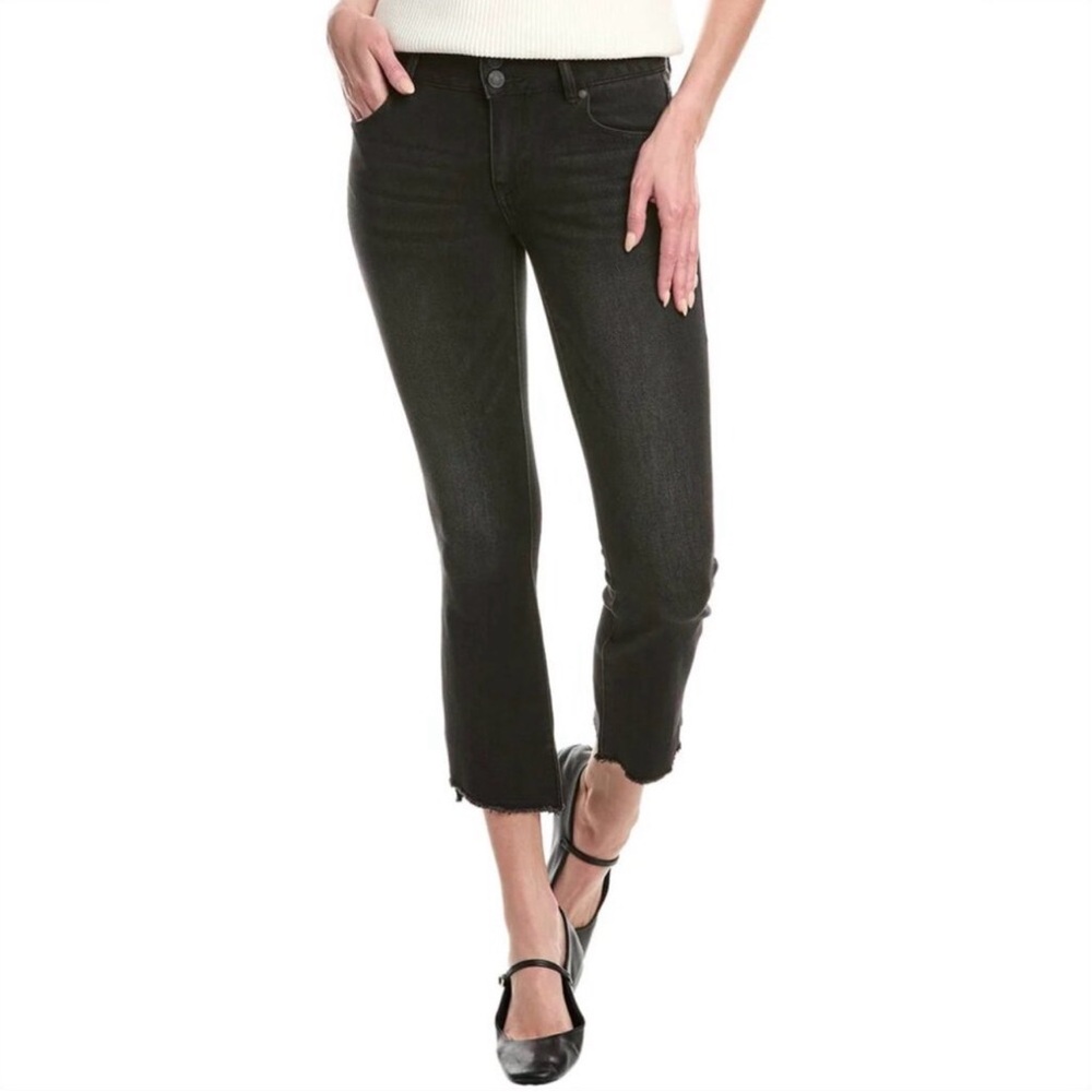 CAbi Cropped Denim Jeans Black Straight Leg Frayed hi-low hem Sz 10